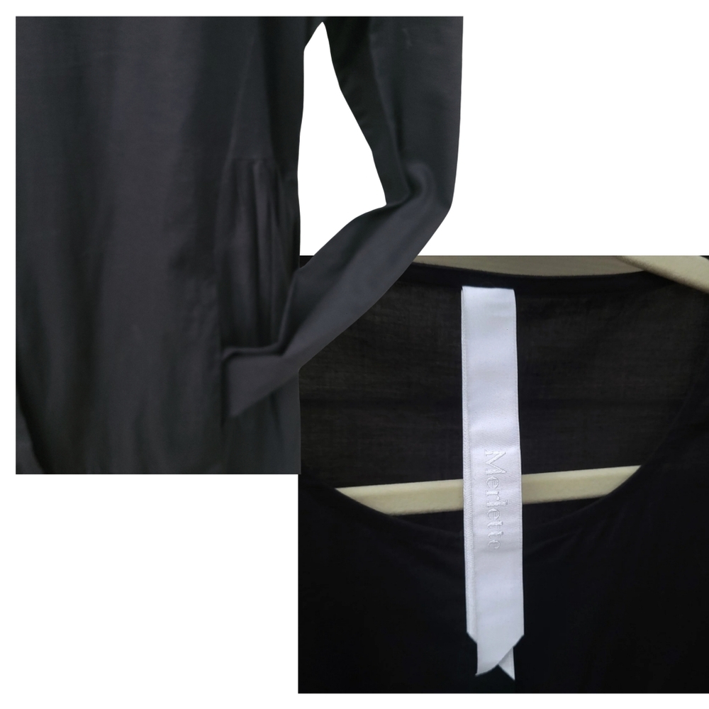 MERLETTE "Martell" EUC Black Cotton Long Sleeve Button Up Tiered Knee Dress M - Picture 8 of 9